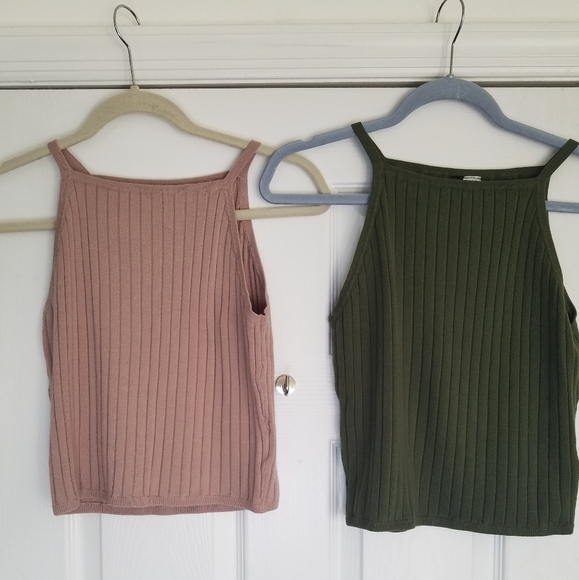 Divided Tops - Lot 2 Bundle H&M Divided Ribbed Tank Tops Pink Green Size Medium